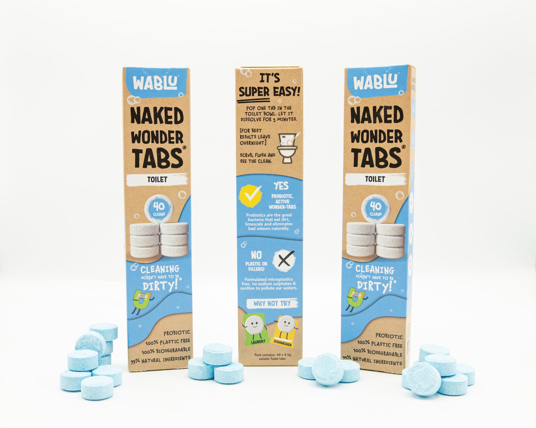 WABLU Probiotic Toilet Naked Wonder Tabs® | Plastic-Free Toilet Cleaning Tablets | Probiotic Formula For Natural Stain Removal & Odour Control | 99
